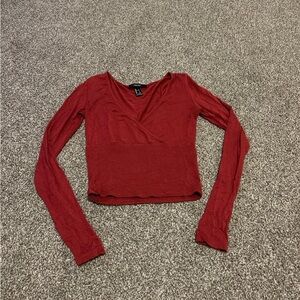 Forever 21 Red Long-Sleeve Wrap Crop Top